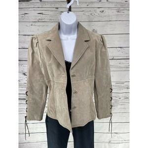 Colebrook Classics Genuine Suede Leather Jacket Women's Small Tan Beige-